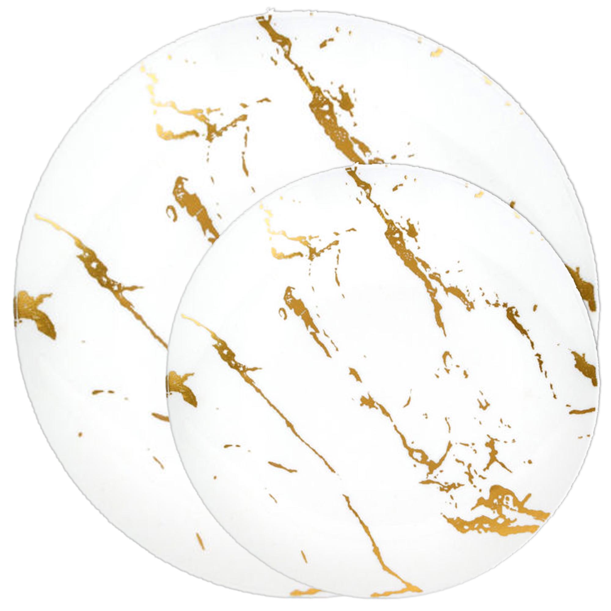 Plastic Tableware White Plates Gold Stroke Collection Dinner Party Set