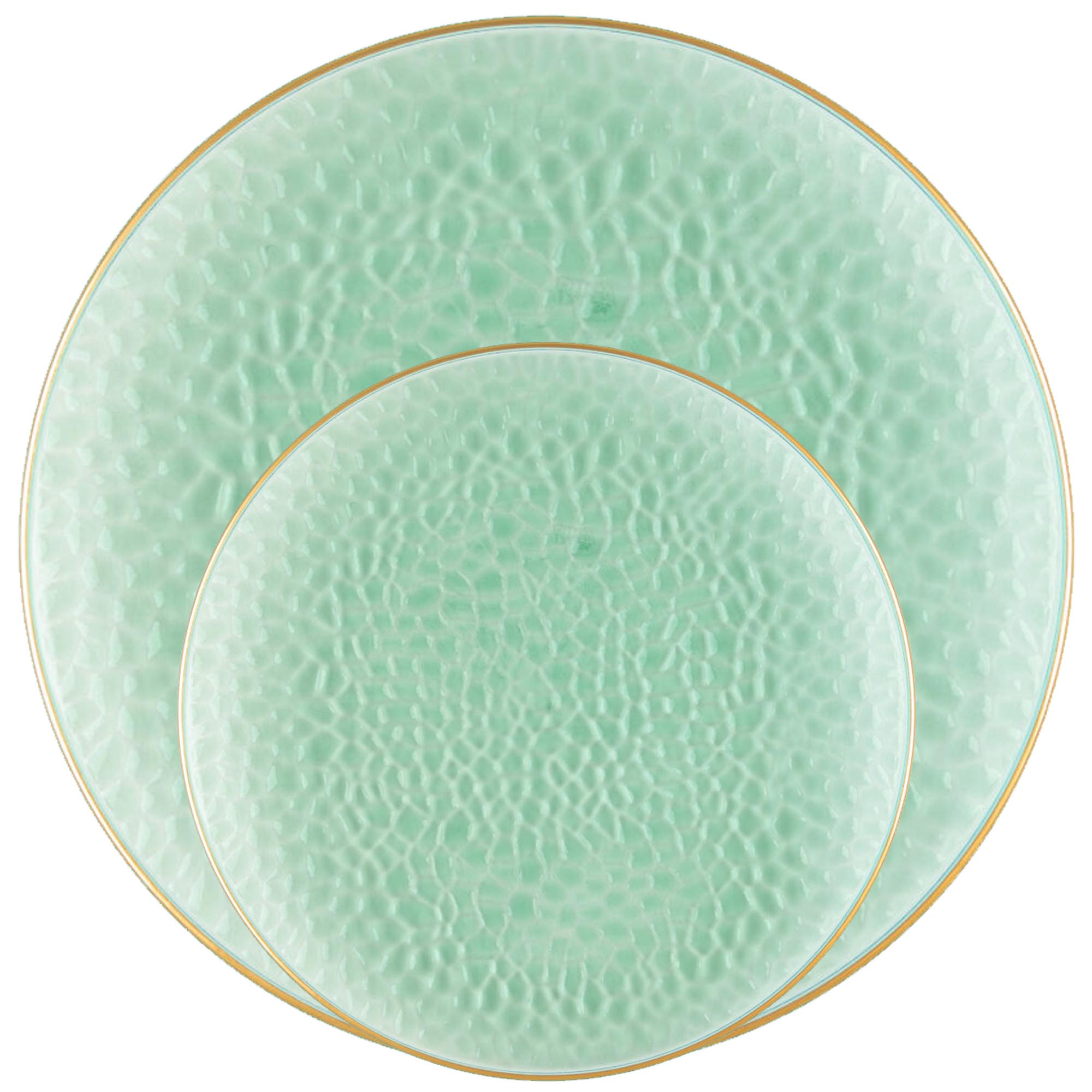 Plastic Hammered Green Dinner Plates Gold Rim Combo Party Set