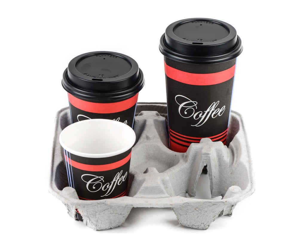 4 Cup Drink Carrier Tray Biodegradable Pulp Fiber - Recycled, Disposable Take-Out Container Carrier for Drinks