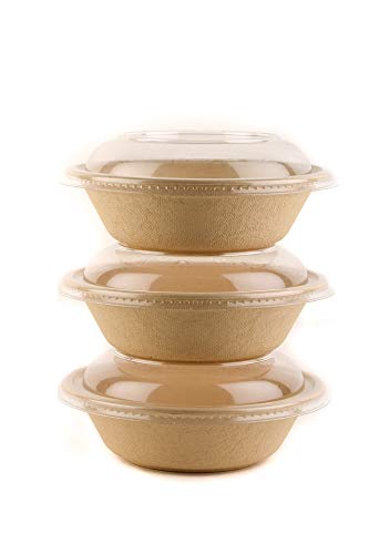 Compostable Round Disposable Bowls with Dome Lids or Flat Lids (32oz, 40oz)
