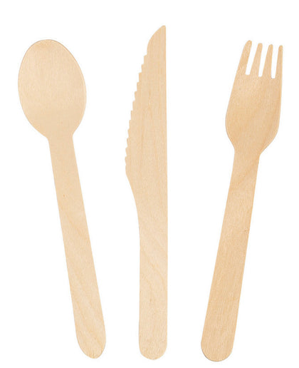 Disposable Wooden Cutlery Fork, Spoon, Knife 3 in 1 Set
