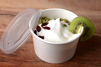 Disposable White Paper Soup Containers with Plastic Lids - White Ice Cream Containers / Yogurt Cups with Plastic Lids (8oz, 12oz, 16oz, 26oz, 32oz)