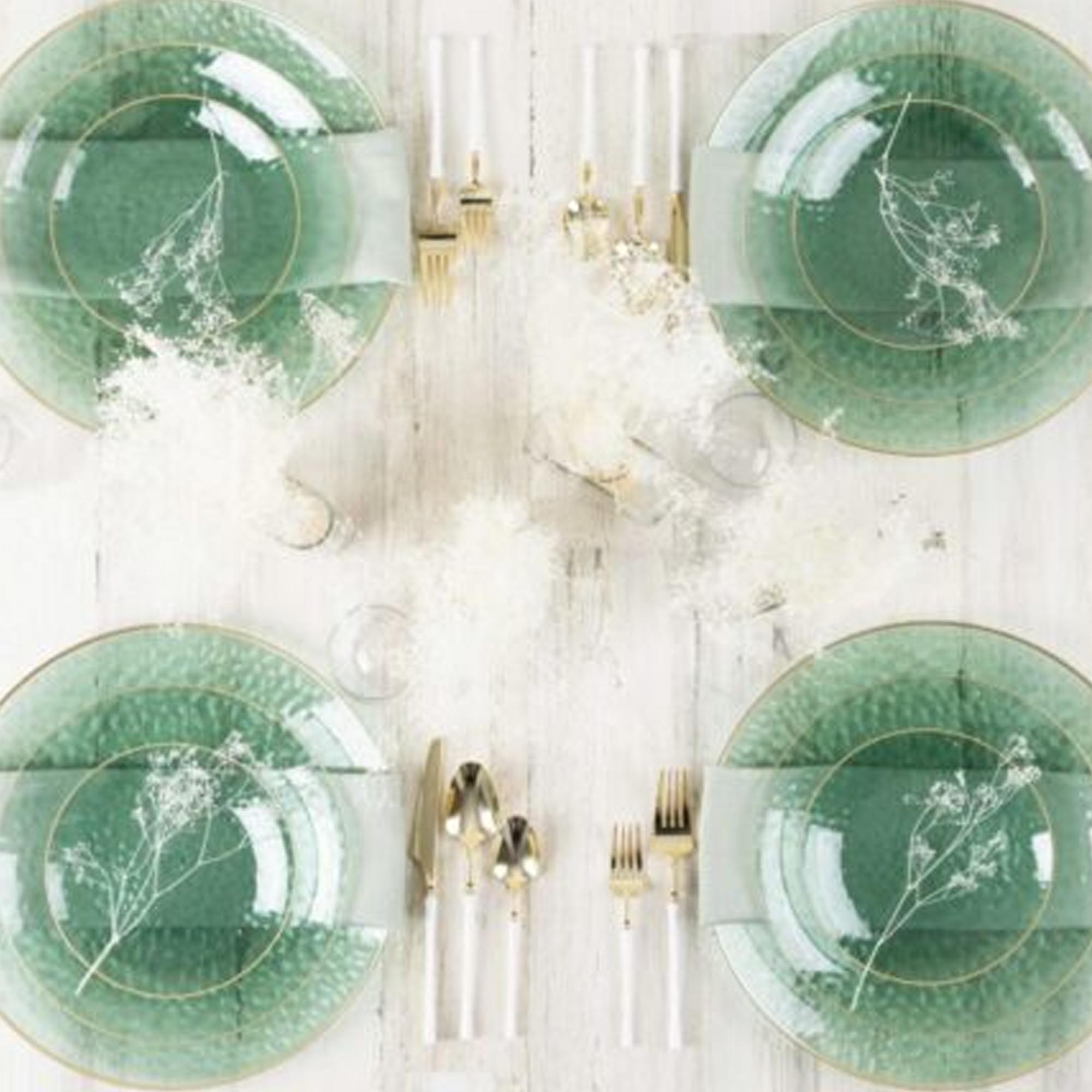 Plastic Hammered Green Lunch Plates Gold Rim Combo Party Set