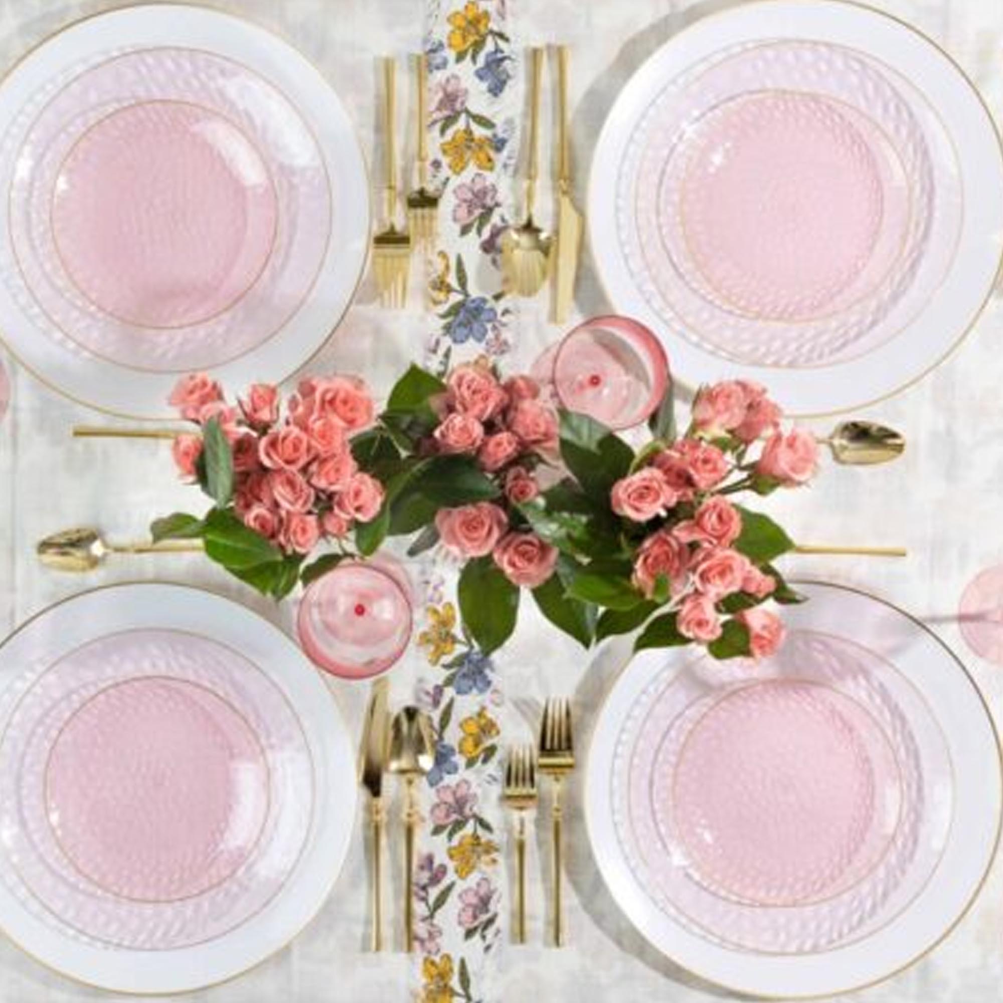 Plastic Hammered Pink Lunch Plates Gold Rim Combo Party Set