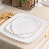 Disposable Fancy Square White Plastic Plates Gold Rim Organic Collection