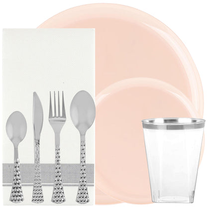 Plastic Tableware Pink Plates Edge Collection Dinner Party Set