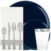 Plastic Tableware Dark Blue Plates Edge Collection Dinner Party Set