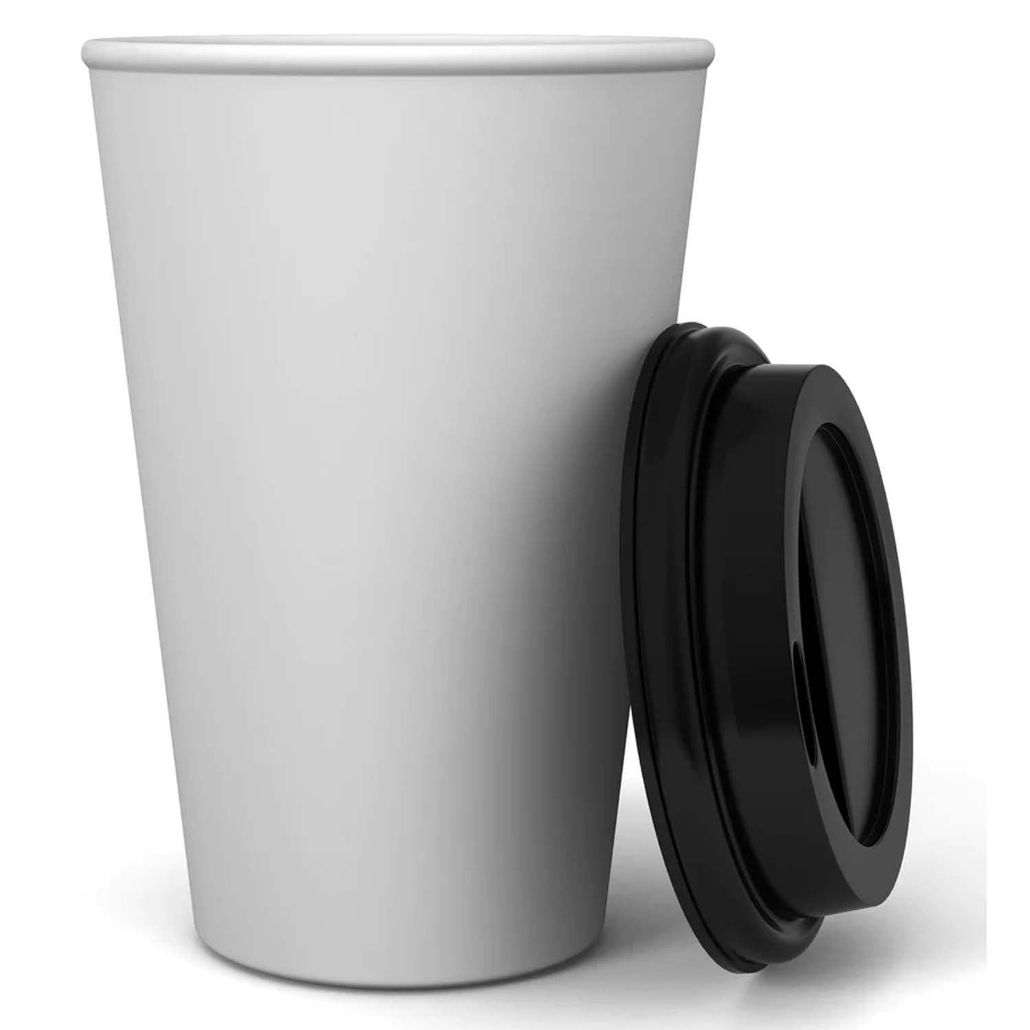 12oz Disposable White Paper Hot Cold Cups with Black Dome Lids